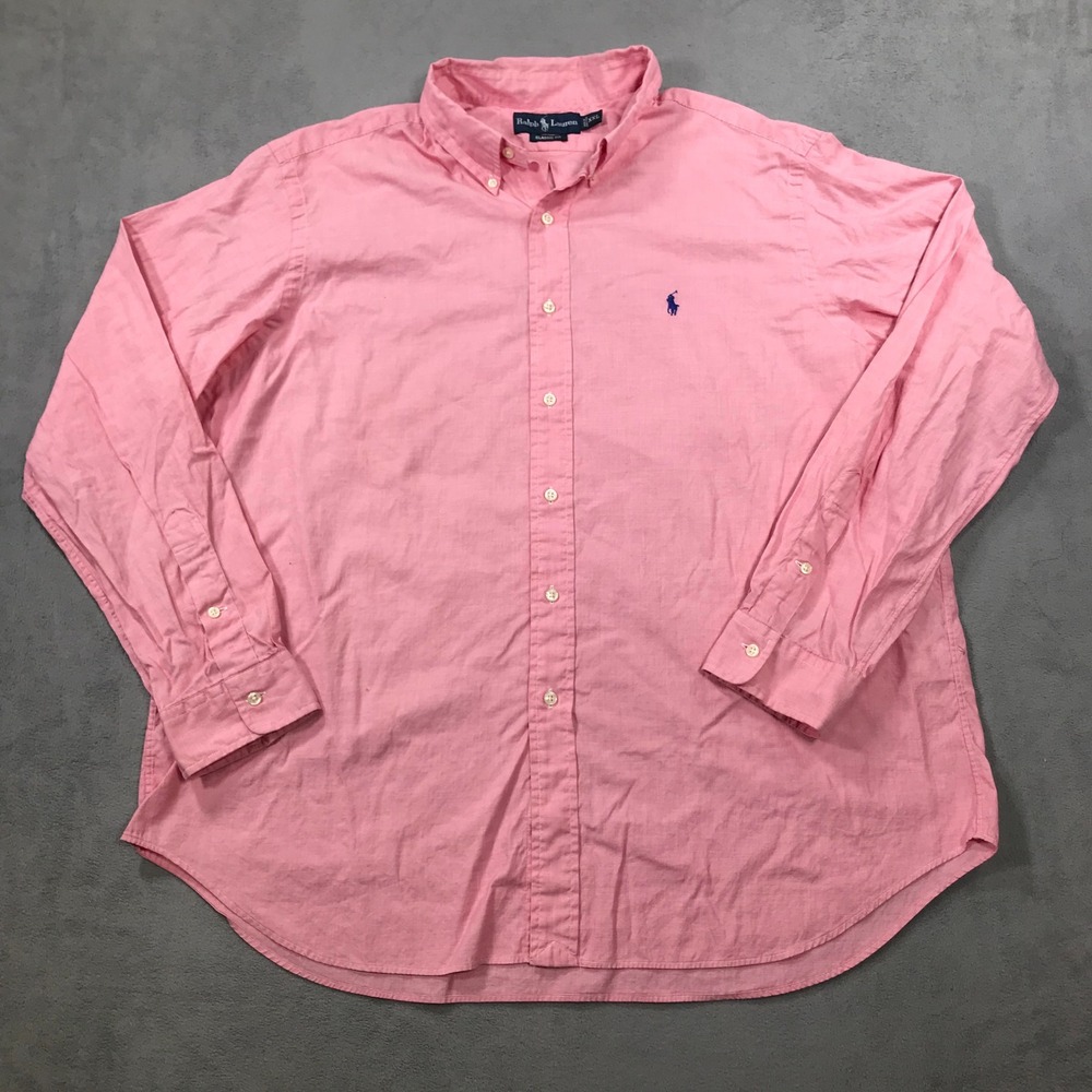 Ralph Lauren Button Down Shirt Mens XXL 2XL Pink Classic Fit Long Sleeve Pony